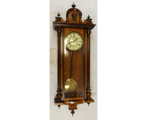 19th century Vienna two weight wall clock in walnut case by Gustav Becker