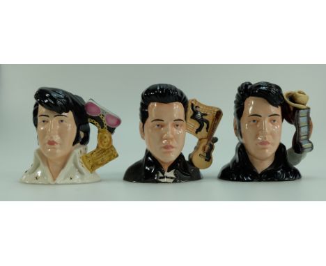 Royal Doulton Small Character Jugs Elvis Jailhouse rock EP14, Elvis Vegas EP16 and Elvis Stand Up EP15 with certificates  (3)