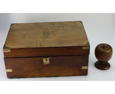 Novelty Treen tea caddy in the form of an apple 12cm tall together with Inlaid writing slope(2)