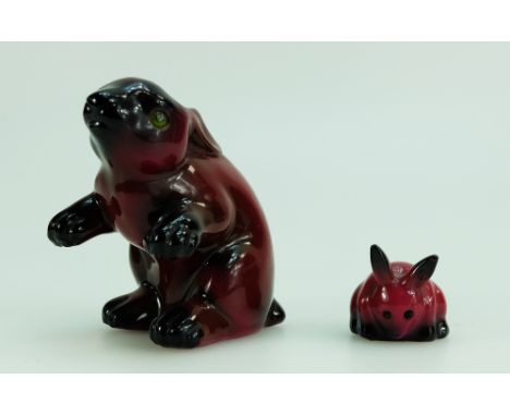 Bernard Moore Flambe model of a  seated rabbit together with similar smaller item (2)