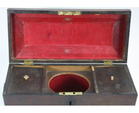 19th Century rosewood tea caddy of sarcophagus shaped form 18cm x 34cm