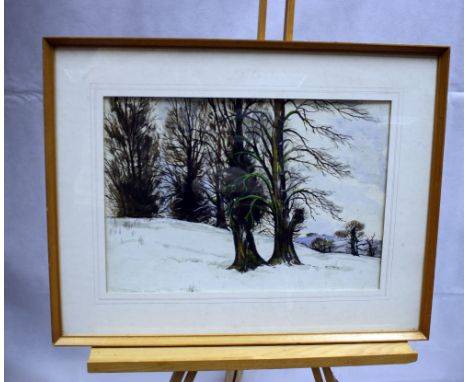 Harold Bennett, watercolour painting of winter landscape in wood frame, overall 65 x 50cm,  Harold Bennett was a watercolour 