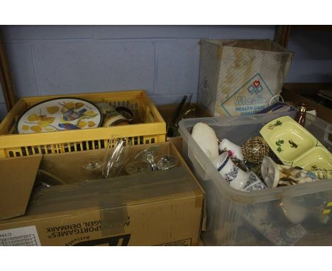 Shelf of assorted glass, china etc.