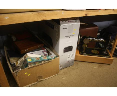Shelf of assorted including model soldiers etc.