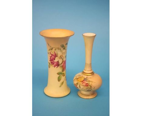 Two Royal Worcester blush ivory vases, both decorated with flowers