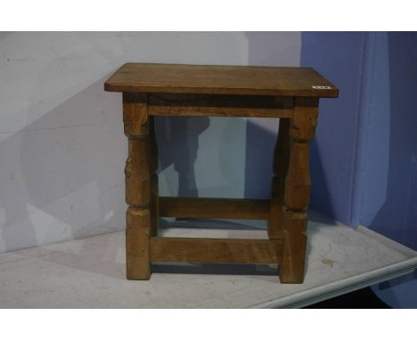 A Robert 'Mouseman' Thompson of Kilburn oak stool.   40.5cm