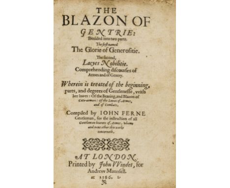 Heraldry.- Ferne (John) The Blazon of Gentrie: devided into two parts ..., first edition, woodcut illustrations, short tear (