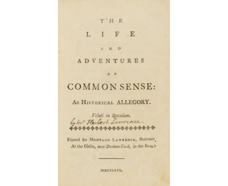 Shakespeare vs. Bacon.- [Lawrence (Herbert)] The Life and Adventures of Common Sense: An Historical Allegory, first edition, 