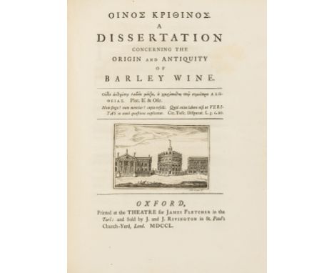 Food &amp; Drink.- [Rolleston (Samuel)] Oinos Krithinos [graece]. A Dissertation Concerning the Origin and Antiquity of Barle