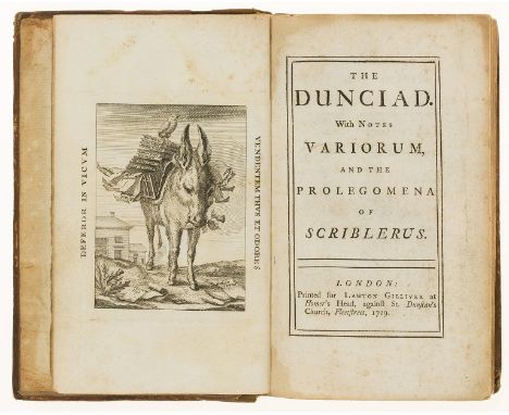 [Pope (Alexander)] The Dunciad. With Notes Variorum, and the Prolegomena of Scriblerus, first 8vo edition, engraved frontispi