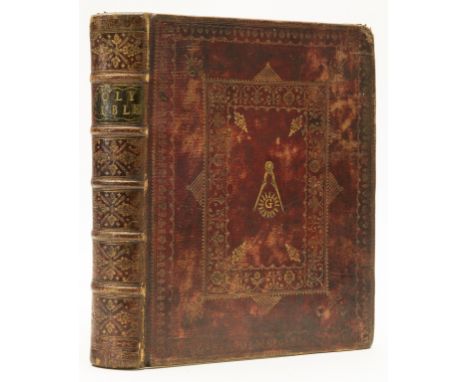 Masonic binding.-  Bible, English. The Holy Bible, some staining and spotting, attractive Dutch floral endpapers, contemporar