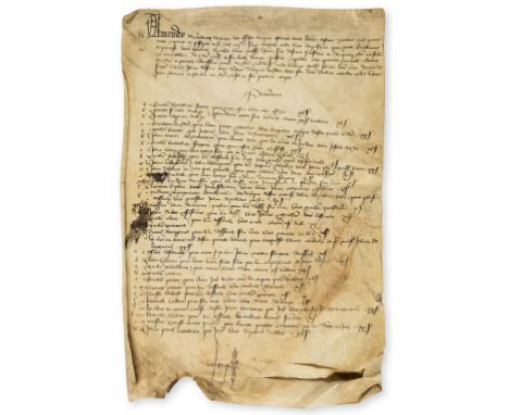 Normandy in 1415.- Fines from the Bailiwick of Caux in Normandy, medieval accounts of fines (fee farms), manuscript in Norman