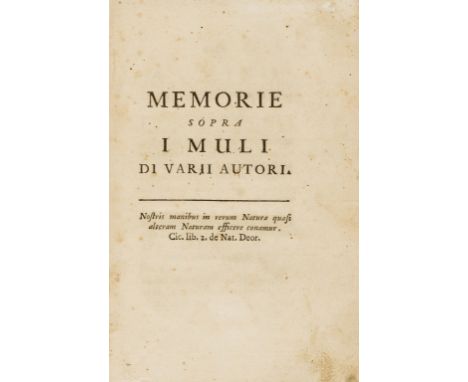 Biology.- Hybrids.- Spallanzani (Lazzaro) Memorie sopra i Muli di Varii Autori, first edition, some spotting, contemporary de