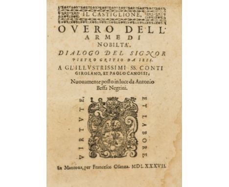 Heraldry.- Gritio (Pietro) Il Catiglione, overo dell'arme di Nobilità, title with woodcut printer's devicewoodcut head-pieces