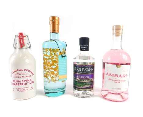 Various bottles of spirits, to include Silent Pool Gin, Ambary Hemp &amp; Hibiscus infused pink gin, and two other bottles of