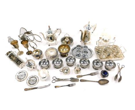 A large quantity of silver plate, aluminium and other metal ware. (1 shelf)
