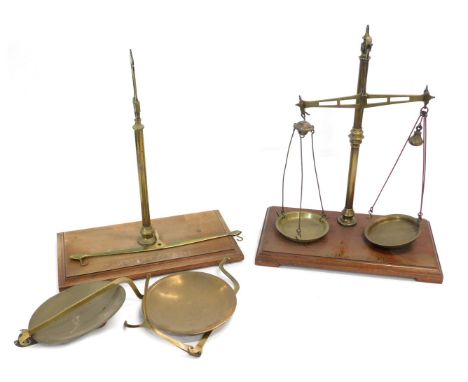 Two sets of W&amp;T Avery mahogany and brass scales, 40cm wide. (AF)