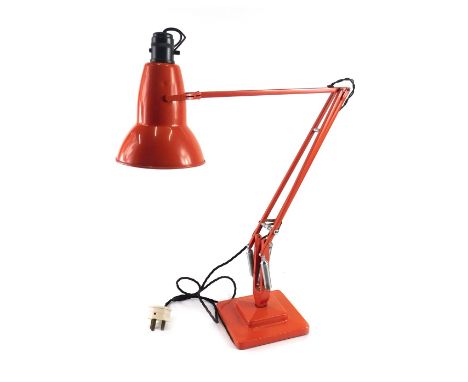A Herbert Terry &amp; Sons of Redditch orange metal Anglepoise desk lamp, 80cm high when fully extended. WARNING! This lot co