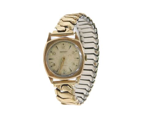 A Rotary 9ct gold cased gent's wristwatch, with silver numeric dial, on expanding stainless steel strap.