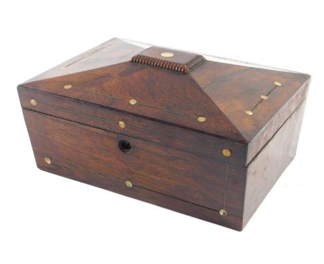 A Victorian rosewood and mother of pearl inlaid work box, 28cm wide. (AF)