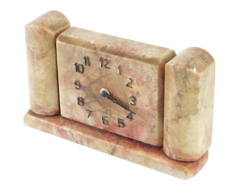 A French Art Deco marble electric mantel clock, with Arabic numerals, 29cm wide. (AF) 