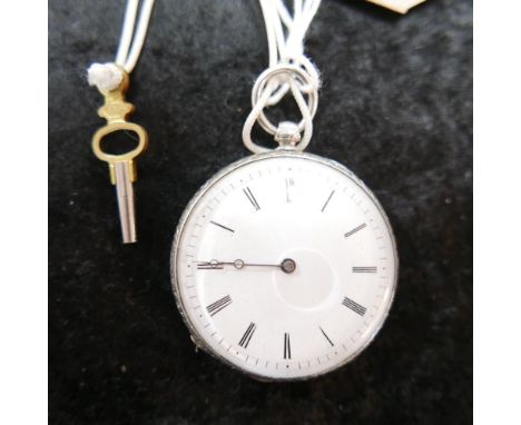 A silver open face pocket watch by Lepine, cylinder bar movement, white enamel dial with Roman numerals, round case engraved 