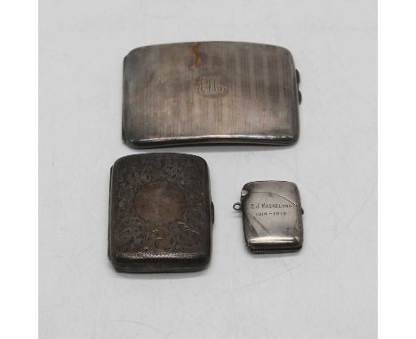 A George V silver cigarette case, having engraved exterior with monogram, gilt-washed interior; together with another silver 