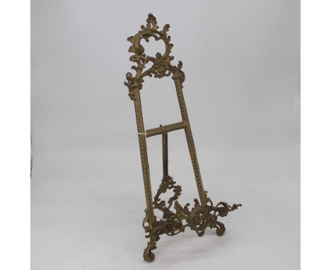 A brass table easel in the Rococo style, having cast C-scroll decoration, h.58cm 