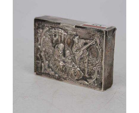 A Victorian silver case, decorated with figures within a landscape to the front and a landscape verso, Birmingham 1848, 3.3oz