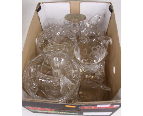 A collection of cut glassware to include a Navette table salt and table candlestick