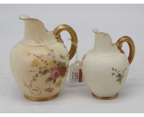 A Royal Worcester blush ivory cleft jug, shape No.1094, h.16cm; together with another smaller example (2)