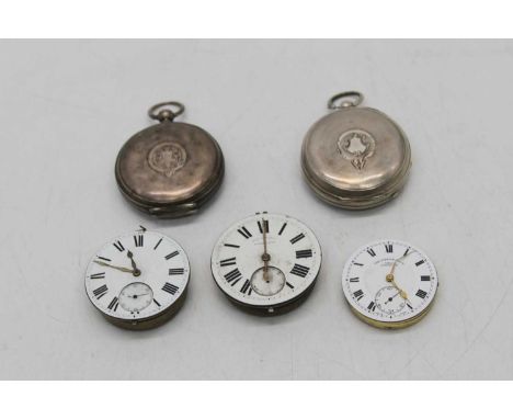 A Victorian silver cased pocket watch, Birmingham 1845 (a/f); together with an American silver cased pocket watch; and three 