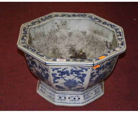 A Chinese blue and white octagonal planter, dia.39cmDoes not appear to have much age.  Very dirty, therefore hard to assess c