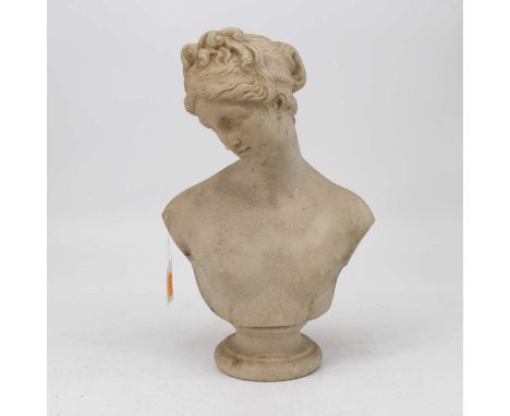 A marble head and shoulders portrait bust carved as a classical nude lady on socle base, height 36cmStands firm, no cracks or