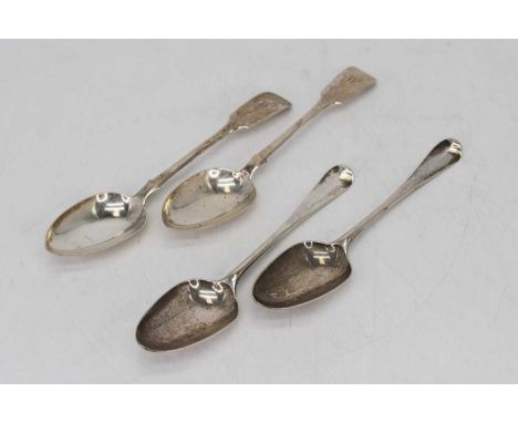 A pair of George III Old English pattern silver tablespoons, London 1759; together with a pair of Victorian silver Fiddle pat