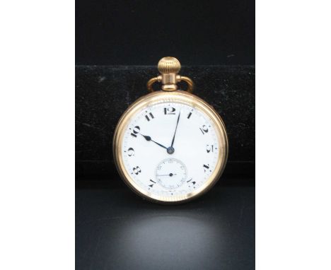 A Dennison cased gold plated gents open face keyless pocket watch, dia. 5cm