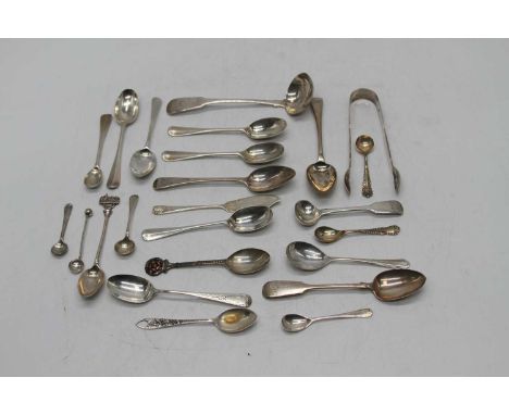 A pair of Victorian silver sugar nips, London 1879; together with various other silver cutlery to include teaspoons and a lad