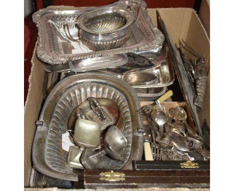 A collection of silver plated wares, to include a wine coaster, flatware, table basket etc 