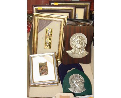 An Italian silver-clad portrait plaque depicting Jesus Christ, signed B Galoppi, on hardwood plinth, 25 x 19cm; together with