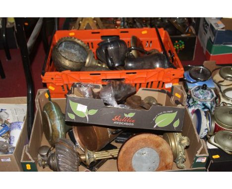 A large collection of miscellaneous items to include a Zeiss Ikon camera, brass pedestal oil lamp, Art Nouveau brass vase, pe