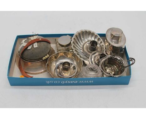 A collection of silver and plated items, to include a tea caddy, butter dish, and a salt, weighable silver 10ozt 