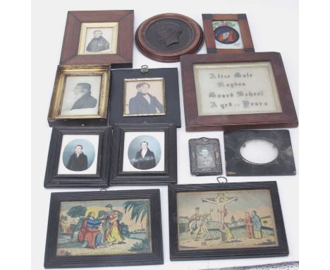 A collection of 19th century and later printed portrait miniatures; together with various frames and other pictures 