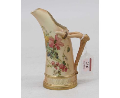 A Royal Worcester blush ivory jug, decorated with flowers, shape 1116, puce mark, height 15.5cm