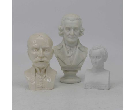 A Victorian parian head and shoulders portrait bust of Hatton, on a socle base, impressed verso 337, h.19cm; together with an