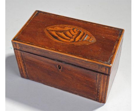 George III mahogany tea caddy, with shell inlay, boxwood stringing, two lidded compartments to the interior, 20cm wide