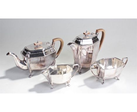 Four piece silver plated tea service, consisting of tea and coffee pots, sugar bowl and jug, (4)