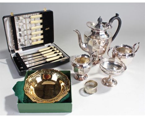 Silver plated wares, to include flatware, three piece tea service, dish, etc, (qty)