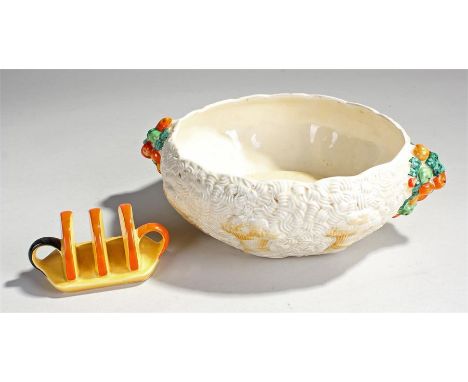 Clarice Cliff bowl, by Newport pottery, together with a Carltonware toast rack, (2)