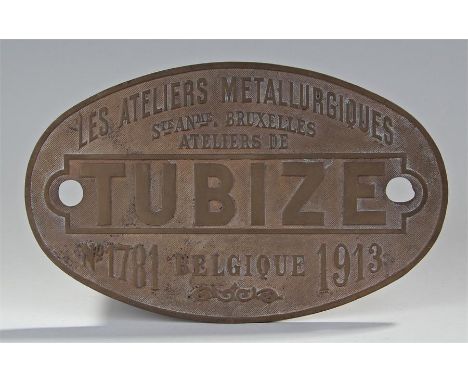 Tubize mining train engine plaque, plaque from engine number 1781, manufacted in 1913, the plaque was found by the vendor in 