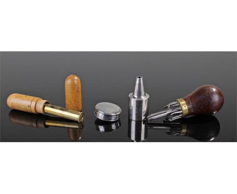 Horace E Britton Patent interchangeable tool kit, with oak handle, stamped 'Patent Improved Nov 28 1893' together with a silv